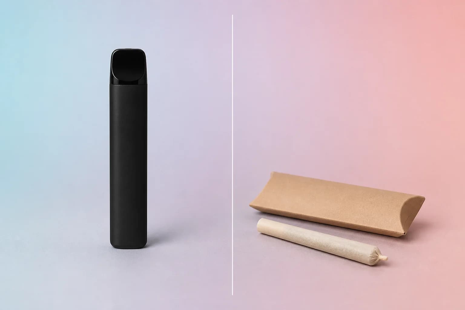 Neutraler Vergleich einer Vape mit einem unverwendeten Pre Roll